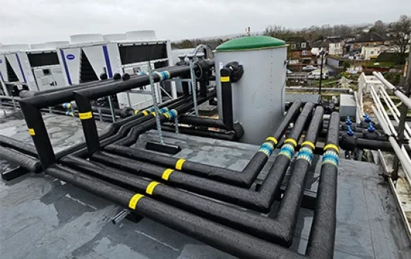 External pipework on a rooftop